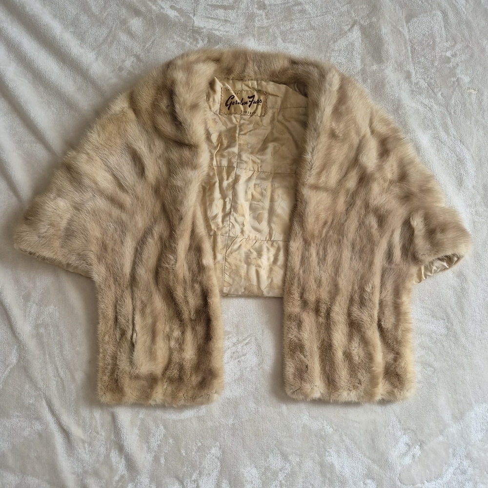 Mink Genuine Fur Shawl in Beige Pearl Toronto Wedding Cape Coverall Women Coat